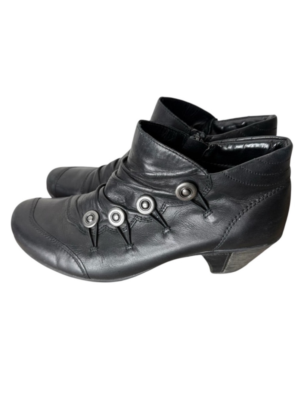 REMONTE Black Annemarie Ankle Booties Leather Buttons Zipper Victorian Size 39